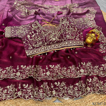 Beautifull Shade Space Silk With Zari Work Saree