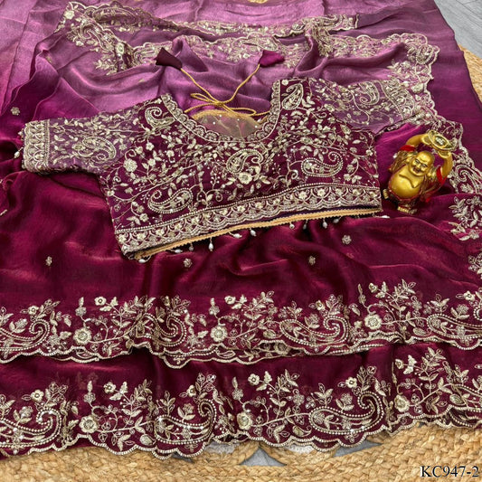 Beautifull Shade Space Silk With Zari Work Saree