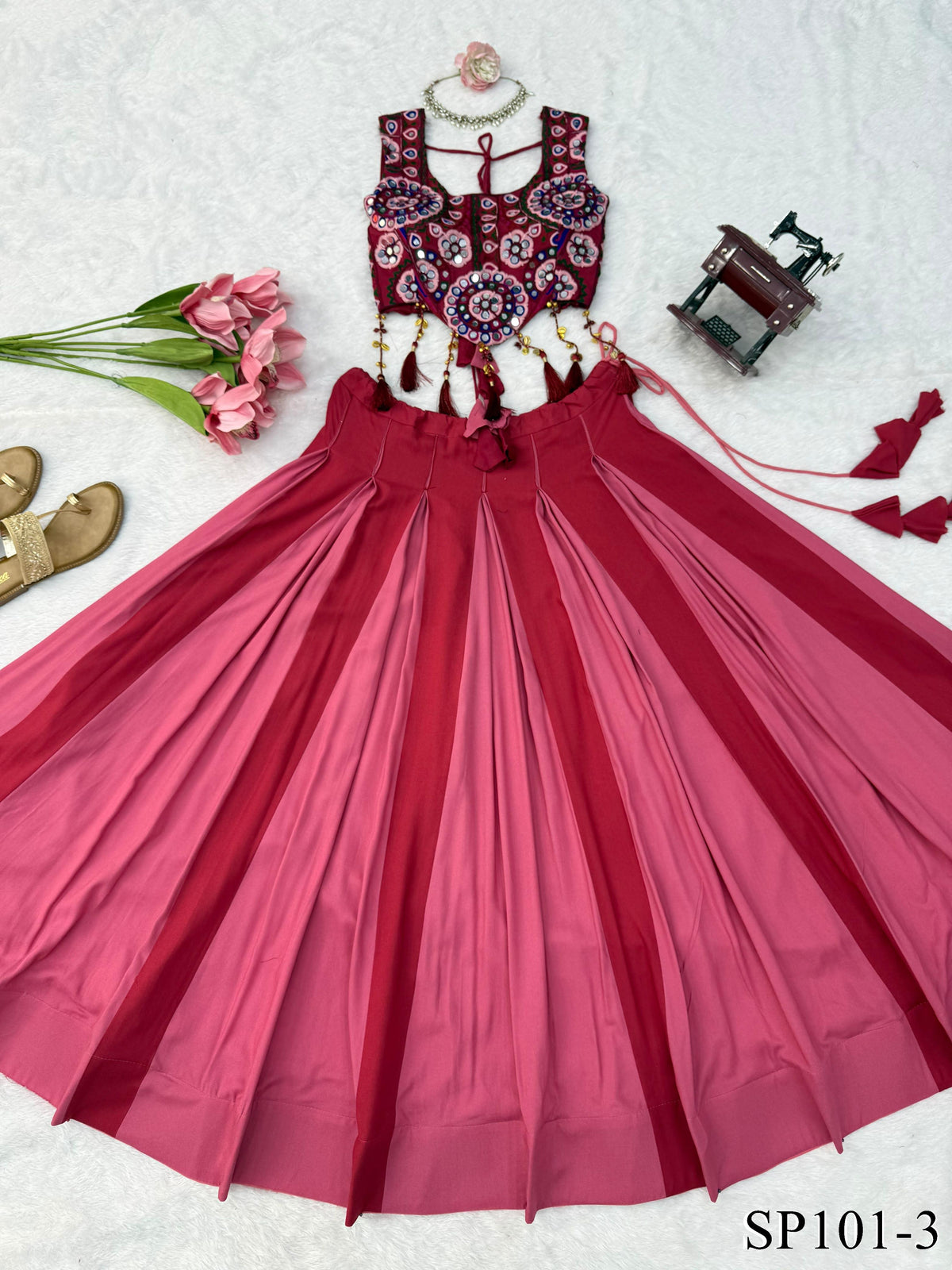 Maroon Color Reyon Fabric With Lagdi Patta Work Lehenga