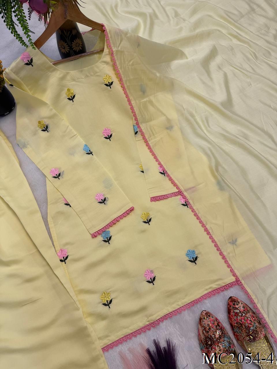 Beige Color Chanderi Cotton With Sequience Work Top Farshi