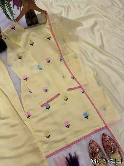 Beige Color Chanderi Cotton With Sequience Work Top Farshi