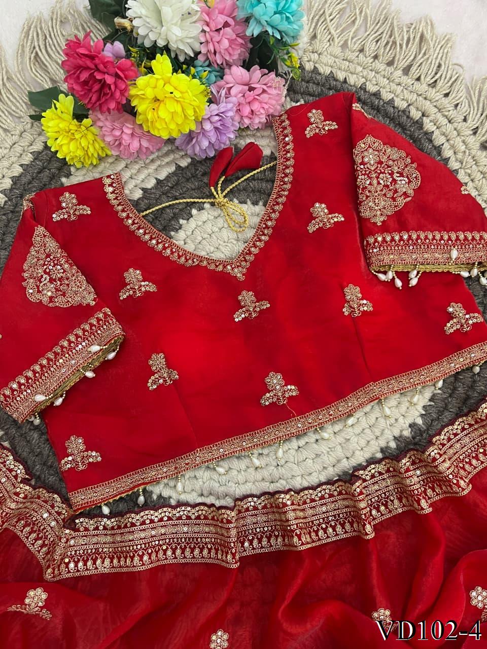 Red Color Soft Shining Embroidery Work Saree