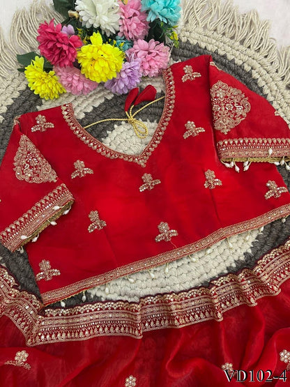 Red Color Soft Shining Embroidery Work Saree