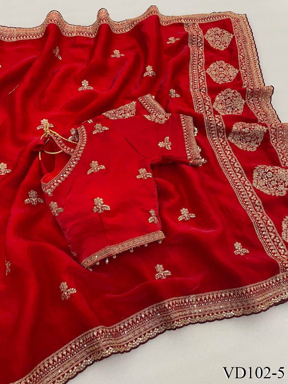 Red Color Soft Shining Embroidery Work Saree