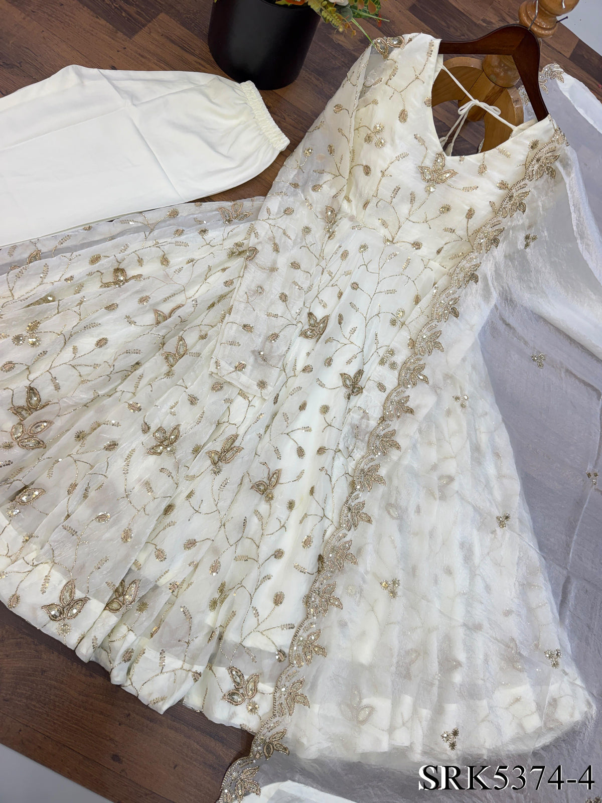 White Color Fendy Silk With Embroidery Work Gown