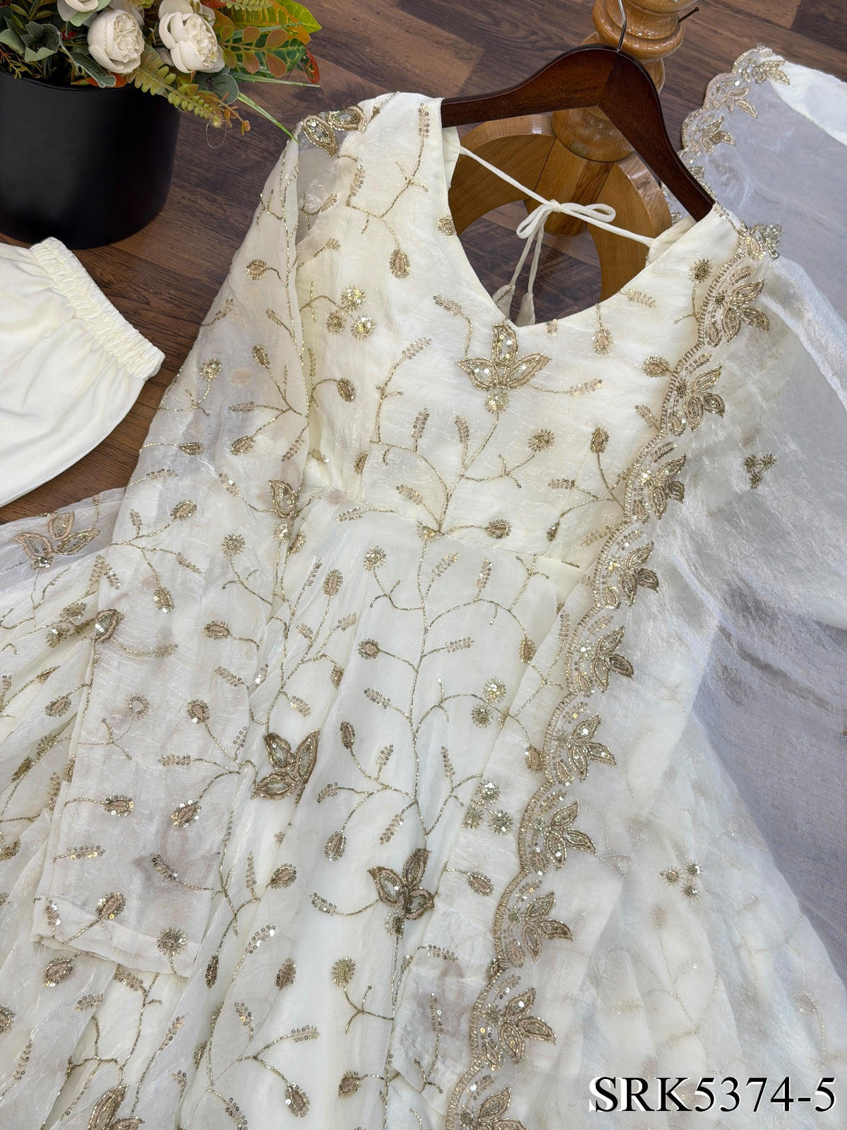 White Color Fendy Silk With Embroidery Work Gown
