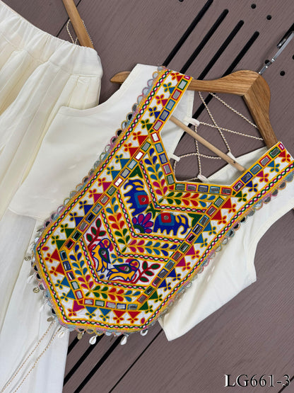 White Color Rayon With Gotta Patti Lace Work Lehenga