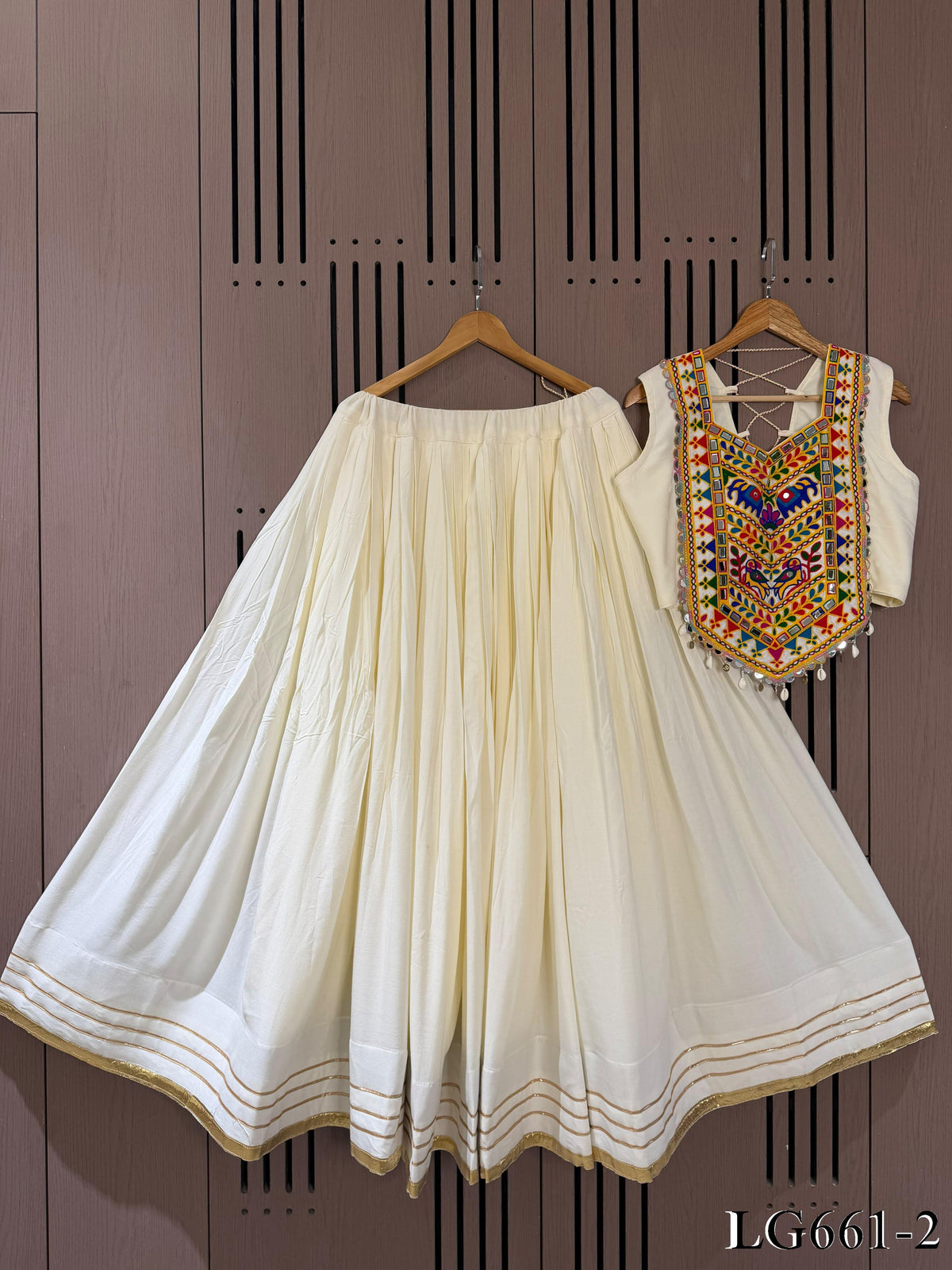 White Color Rayon With Gotta Patti Lace Work Lehenga