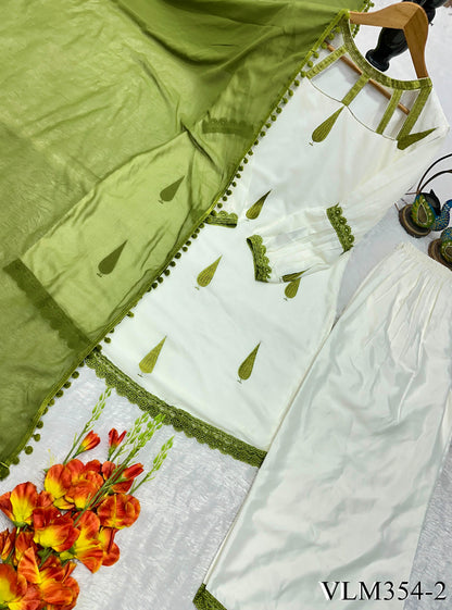 White Color Franch Crep With Embroidery Work Top Pent