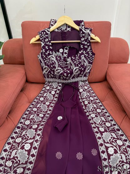 Beautifull Faux Georgette Elegent Embroidery Work Saree