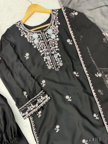 Rayon Satin Top Pant Set with Sequin Work & Dupatta