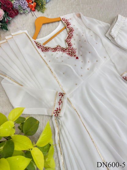 Heavy Fox Georgette Gown with Handwork & Dupatta