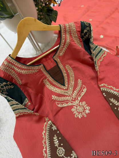 Mul Chanderi Top Palazzo Set with Embroidery & Sequin Work