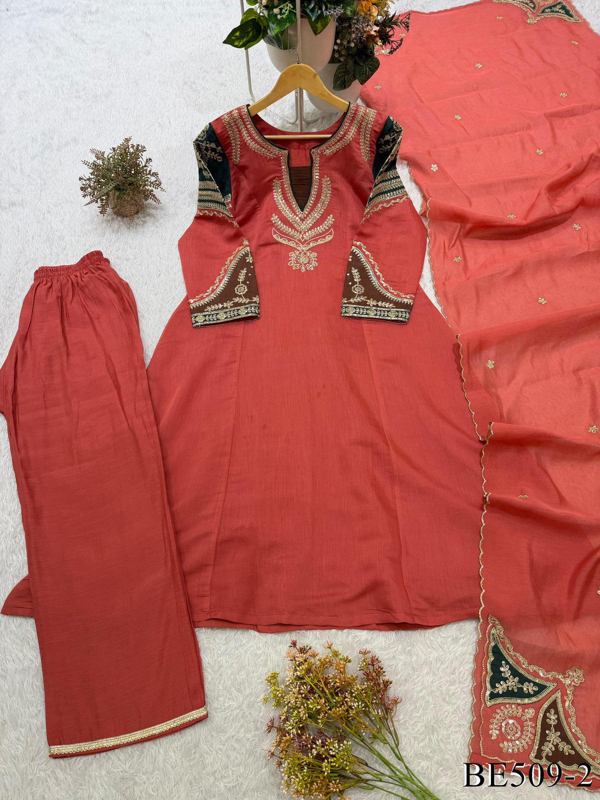 Mul Chanderi Top Palazzo Set with Embroidery & Sequin Work