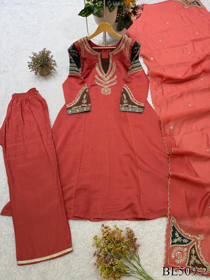 Mul Chanderi Top Palazzo Set with Embroidery & Sequin Work