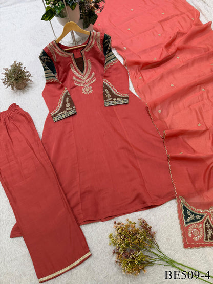 Mul Chanderi Top Palazzo Set with Embroidery & Sequin Work