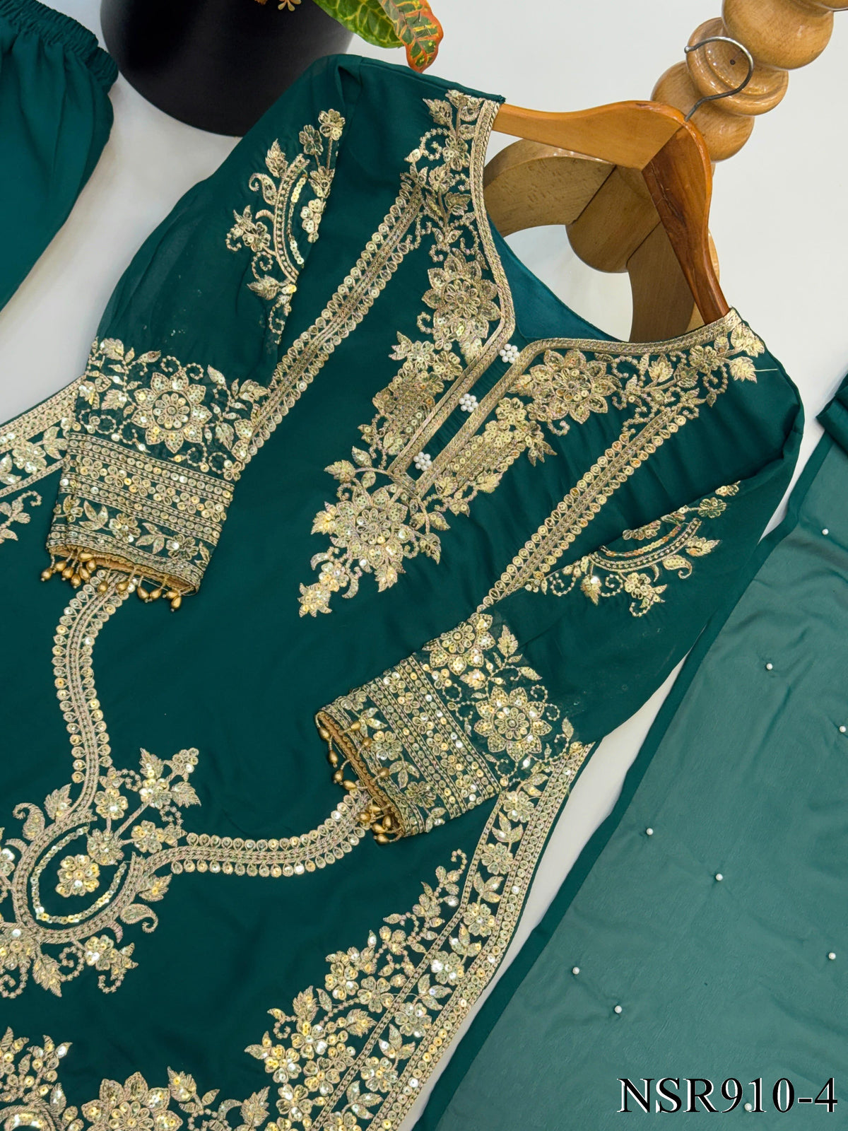 Faux Georgette Top Pant Set with Heavy Embroidery & Sequin Work