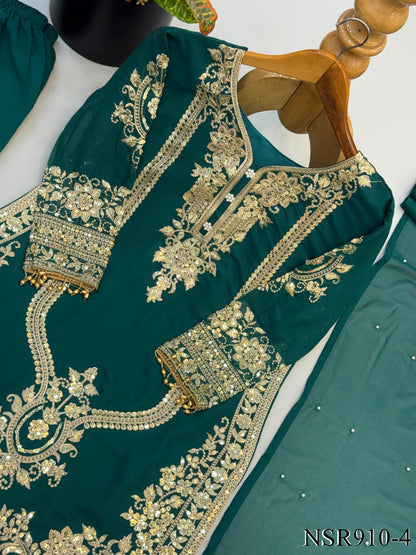 Faux Georgette Top Pant Set with Heavy Embroidery & Sequin Work