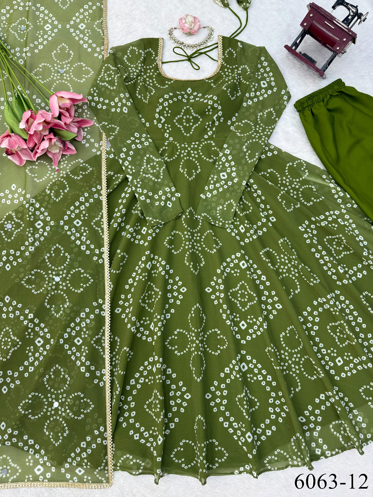 Faux Georgette Anarkali Suit with Digital Print & Mirror Work