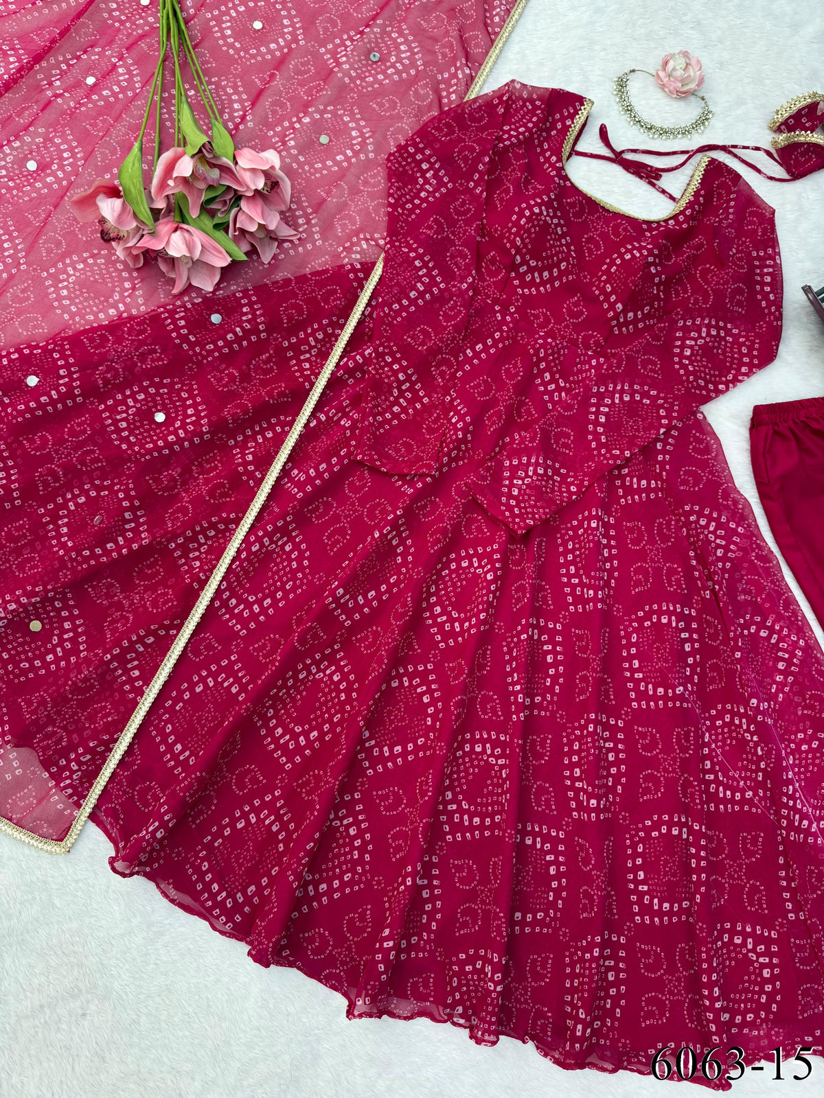 Faux Georgette Anarkali Suit with Digital Print & Mirror Work