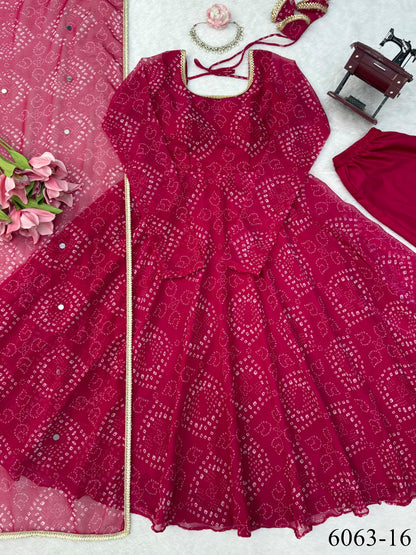 Faux Georgette Anarkali Suit with Digital Print & Mirror Work