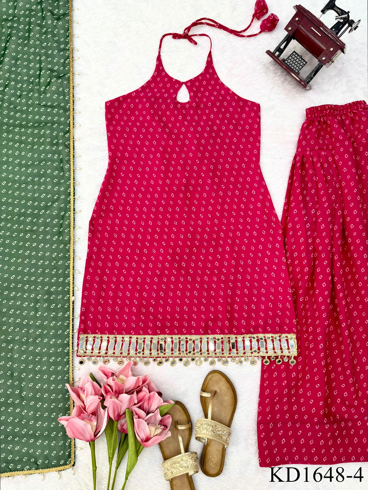 Heavy Faux Georgette Top Palazzo Set with Digital Print & Mirror Work