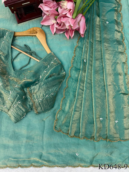 Fendy Silk Saree with Heavy Handwork & Matching Blouse
