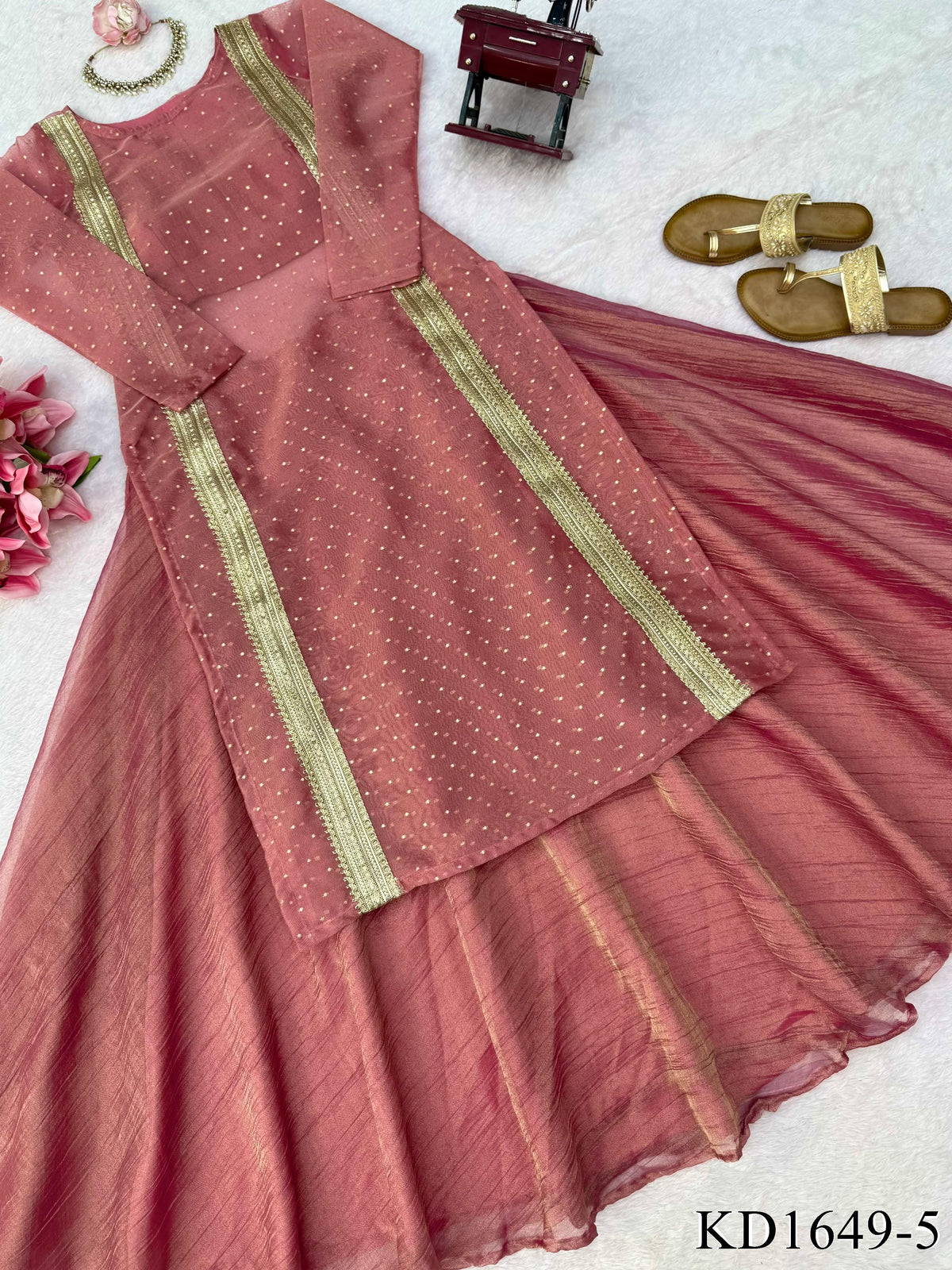 Heavy Salsa Butti Top Lehenga Set with Fancy Lace Work