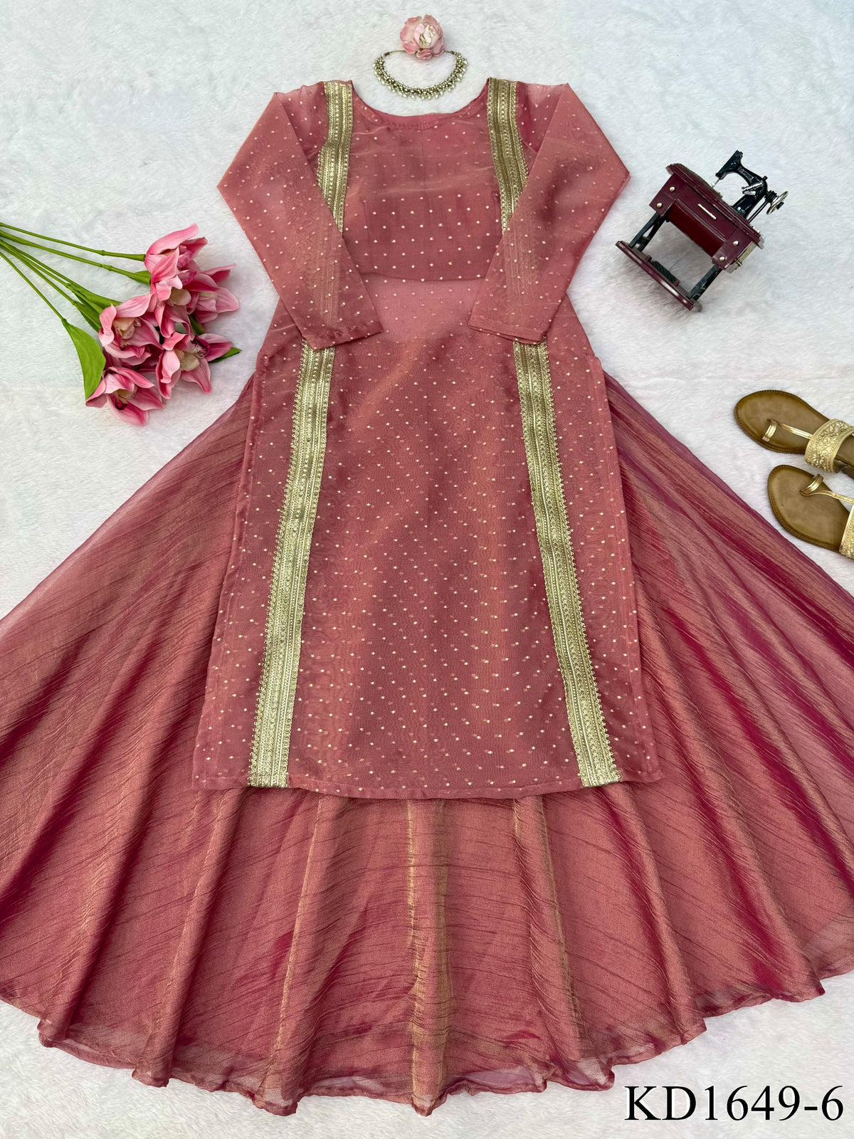 Heavy Salsa Butti Top Lehenga Set with Fancy Lace Work
