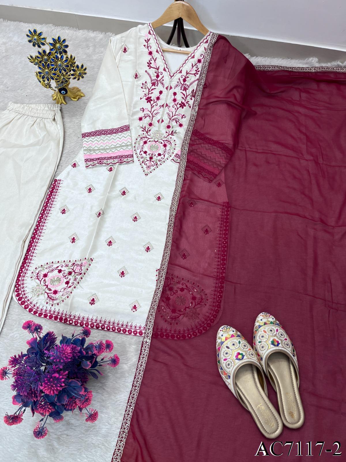 Heavy Roman Glass Top Pant Set with Embroidery & Sequin Work