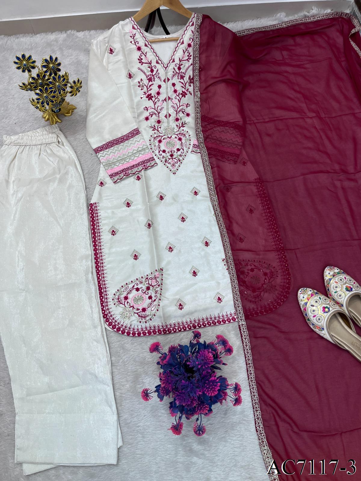 Heavy Roman Glass Top Pant Set with Embroidery & Sequin Work