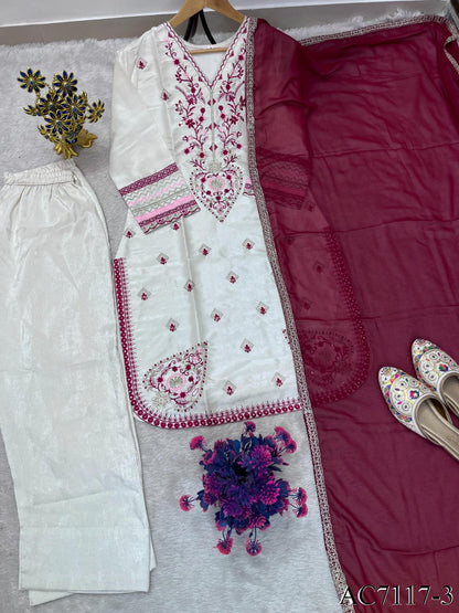 Heavy Roman Glass Top Pant Set with Embroidery & Sequin Work