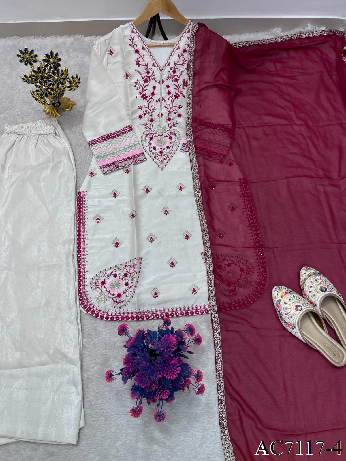 Heavy Roman Glass Top Pant Set with Embroidery & Sequin Work