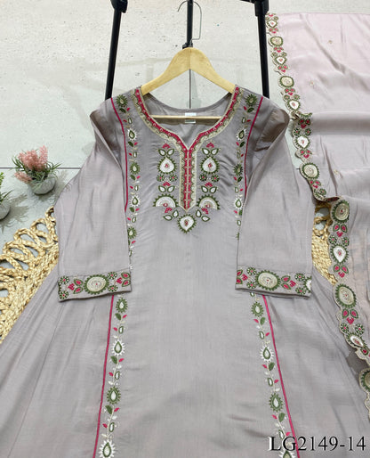 Mul Chanderi Top Pant Set with Sequin Embroidery & Cut Work