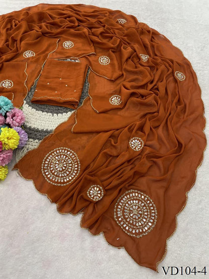 Rangoli Crushed Saree with Heavy Handwork, Cutdana & Mirror Work