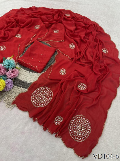 Rangoli Crushed Saree with Heavy Handwork, Cutdana & Mirror Work