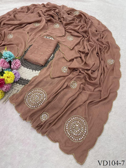 Rangoli Crushed Saree with Heavy Handwork, Cutdana & Mirror Work