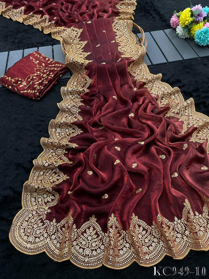 Dual Shaded Fendy Satin Saree with Sequin & Zari Embroidery Work