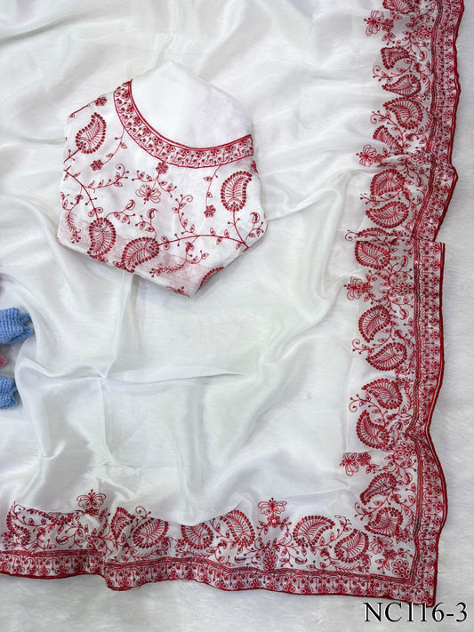 Soft Tebby Silk Saree with Sequin & Thread Embroidery Work