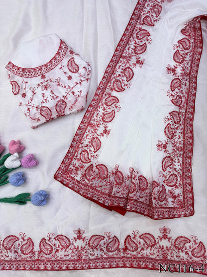 Soft Tebby Silk Saree with Sequin & Thread Embroidery Work