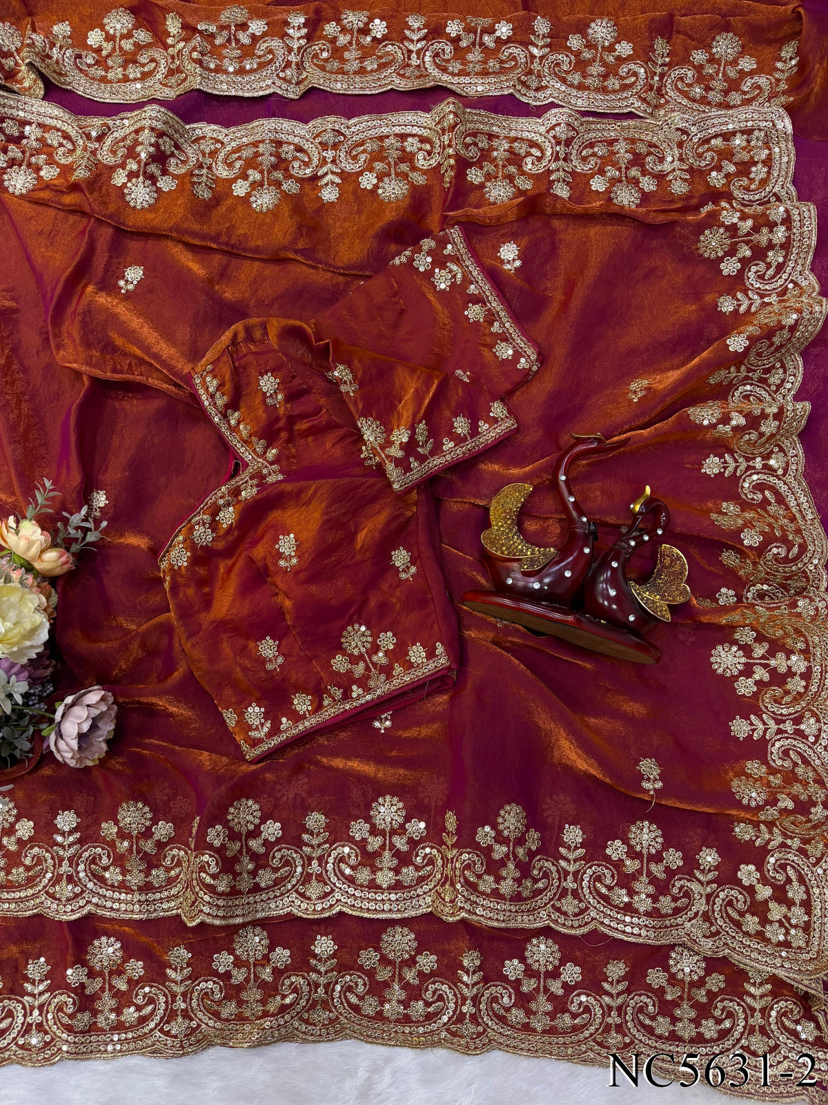 Soft Two-Tone Space Silk Saree with Sequin & Zari Embroidery Work