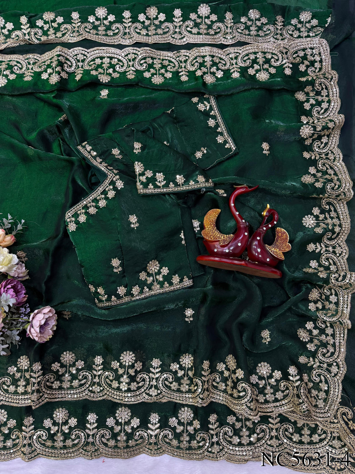 Soft Two-Tone Space Silk Saree with Sequin & Zari Embroidery Work