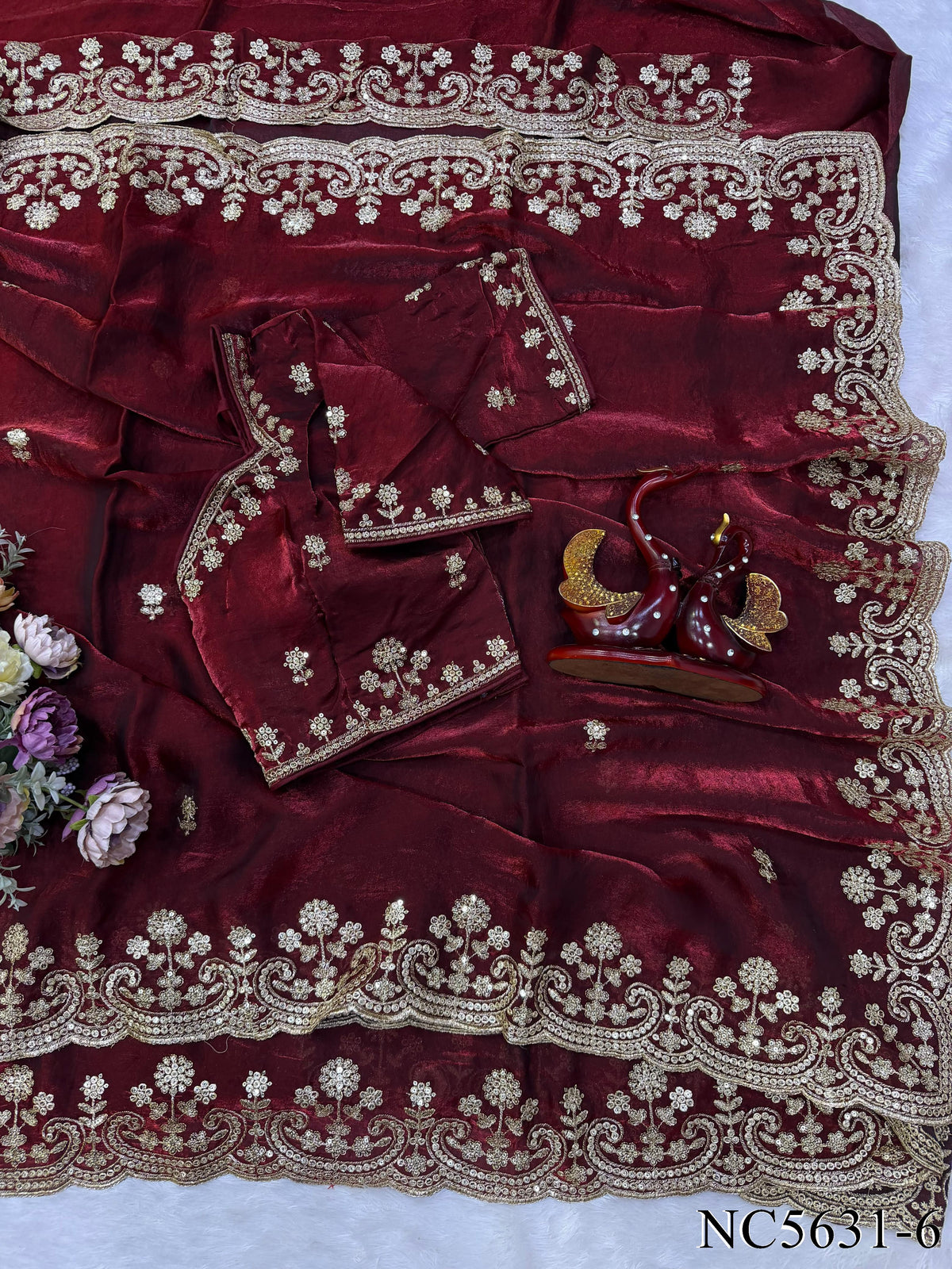 Soft Two-Tone Space Silk Saree with Sequin & Zari Embroidery Work