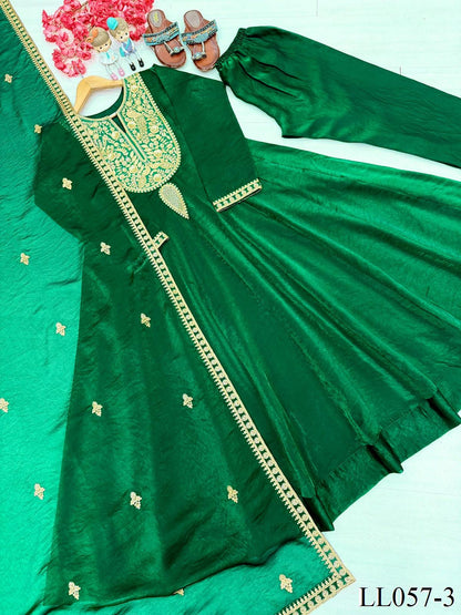 Pure Fandy Silk Gown with 3mm Sequin Embroidery Work & Dupatta