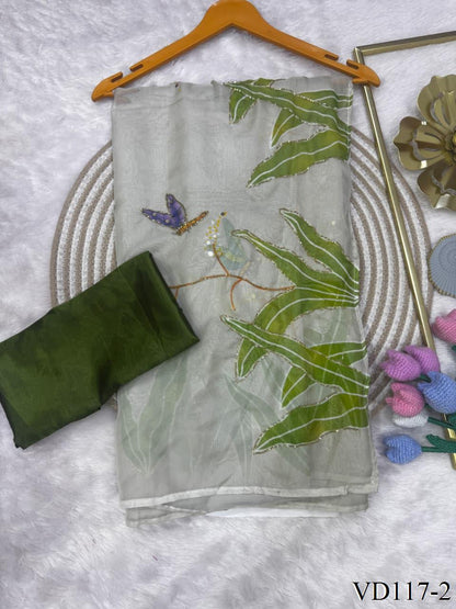 Soft Tebby Silk Saree with Beautiful Katdana Handwork