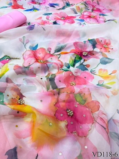 Soft Tebby Silk Saree with Katdana Handwork & Satin Blouse