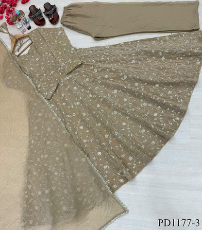 Heavy Fendi Crush Gown with Sequin Embroidery & Lace Dupatta