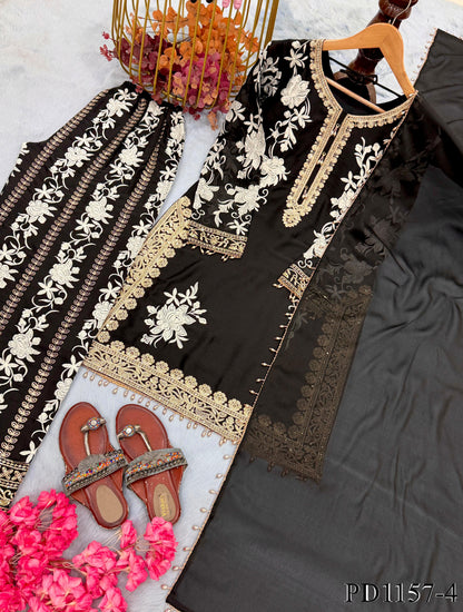 Heavy Star Georgette Top Palazzo Set with Sequin Embroidery & Lace Work