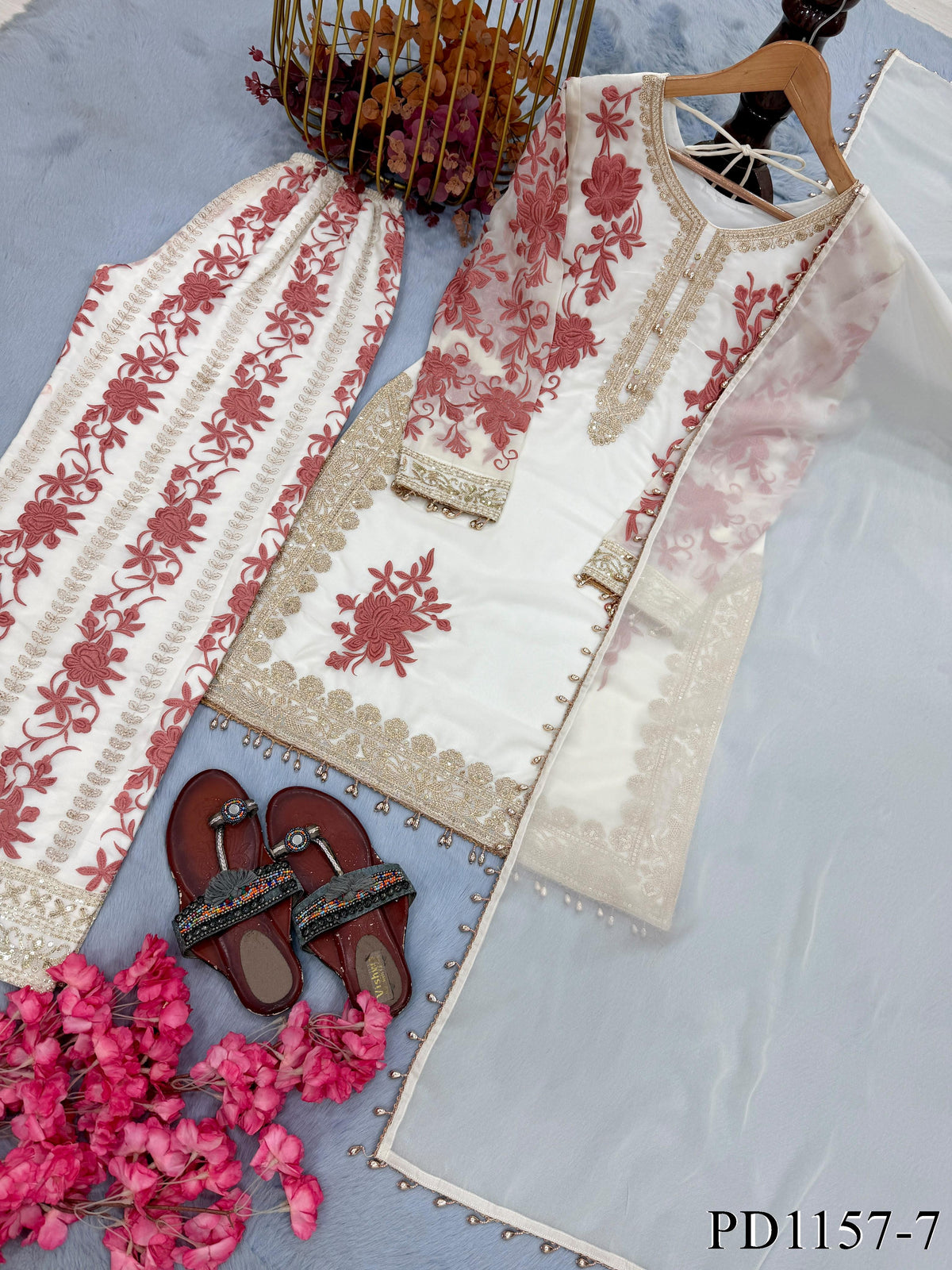 Heavy Star Georgette Top Palazzo Set with Sequin Embroidery & Lace Work