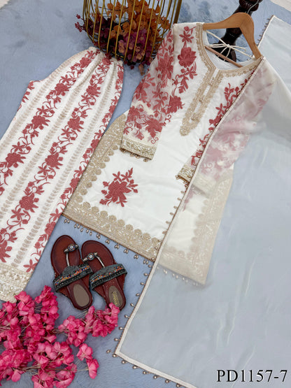 Heavy Star Georgette Top Palazzo Set with Sequin Embroidery & Lace Work